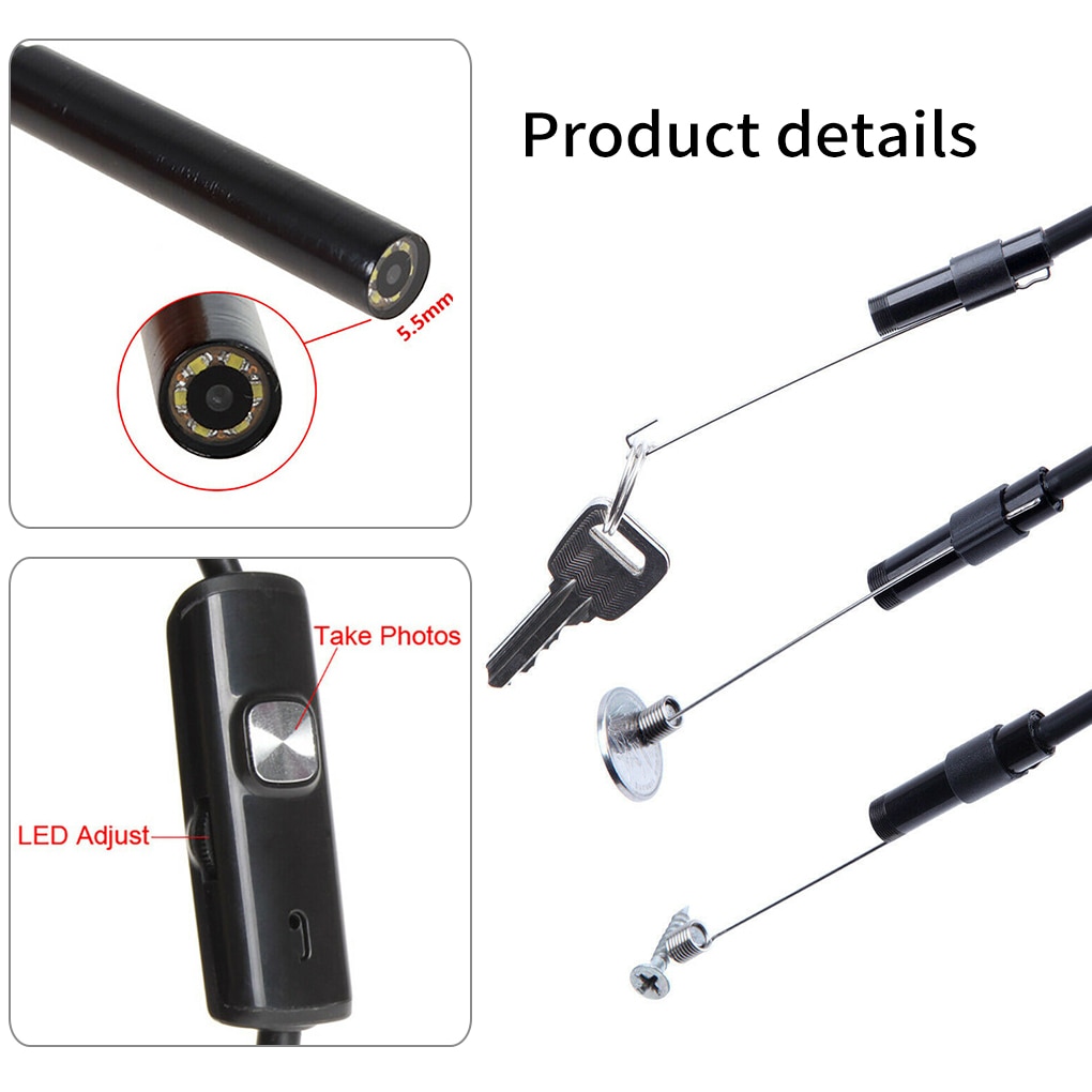 USB Endoscope Camera Flexible IP67 Waterproof 6 Adjustable LEDs Inspection Borescope Camera Micro USB OTG Type C for Android PC