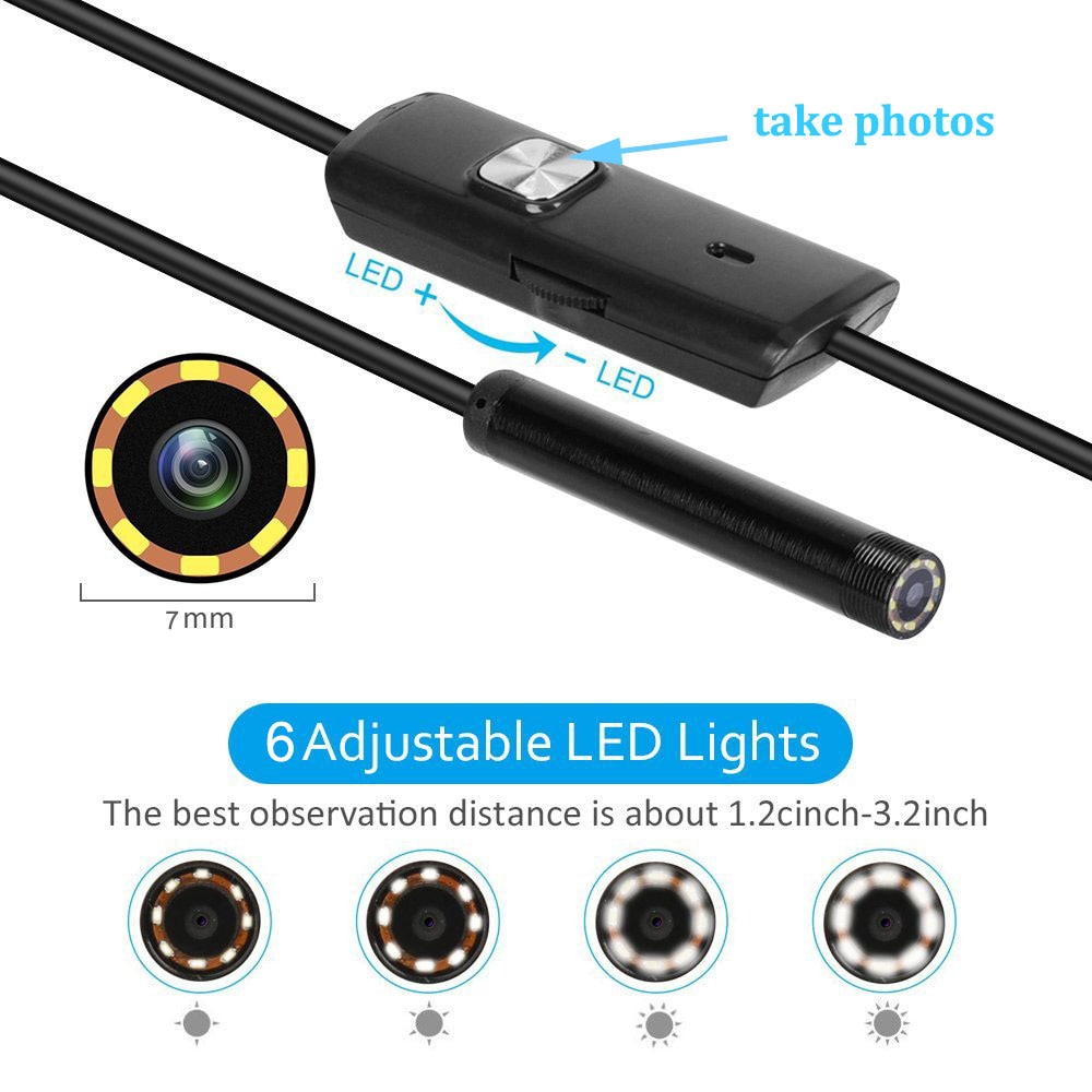 7mm 5.5 Endoscope Camera Flexible Endoscopic Waterproof 6 LEDs Inspection Endoscope Camera for Android Micro USB OTG Type C