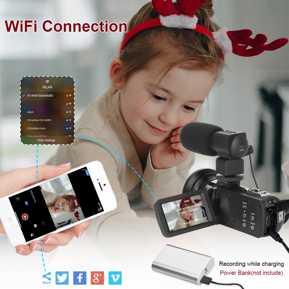 2021 New Release Video Camera Built-in Light WiFi function 48MP Vlogging for Youtube 3.0inch IPS Touch Screen Camcorder