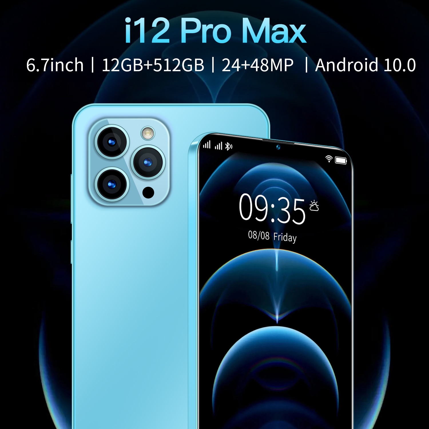Global Version I12 Pro Max 12GB 512GB Smartphone 5G 6.7 Inch Celular 10 Core 5800mAh Android 10 Cellphone Mobile Phone Unlock 4G
